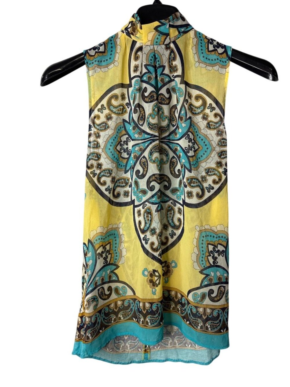 MNG by Mango Sheer Mock Neck Sleeveless Blouse Top Size S Floral Multicolor